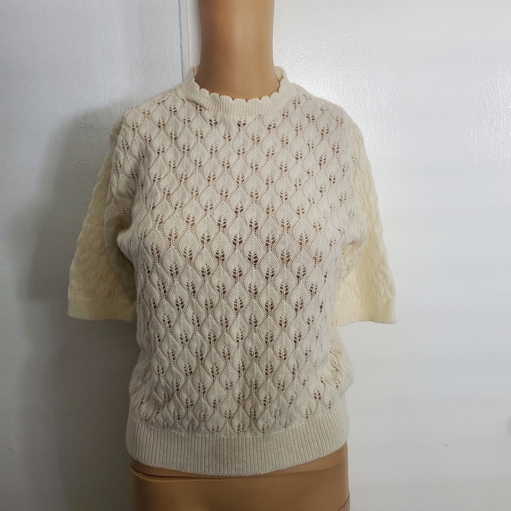 bhs British Home Stores Ivory Short Sleeve Grannycore Shortsleeve Sweater Med